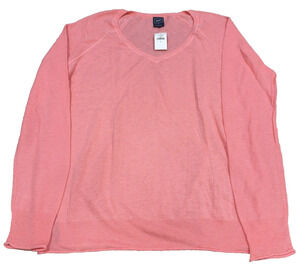 NWT Gap Linen Blend V-Neck Sweater Medium Neon Flamingo Coral Pink